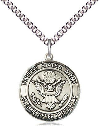Sterling Silver Army St Christopher Medal Religious Jewelry Engraved Catholic Saint Jewelry