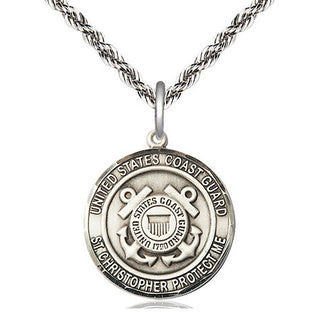 Sterling Silver Coast Guard St Christopher Medal Religious Jewelry Engraved Catholic Saint Jewelry
