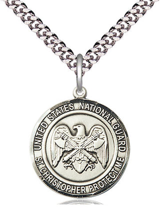 Sterling Silver National Guard St Christopher Medal Religious Jewelry Engraved Catholic Saint Jewelry