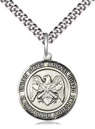 Sterling Silver National Guard St Christopher Medal Religious Jewelry Engraved Catholic Saint Jewelry
