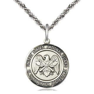 Sterling Silver National Guard St Christopher Medal Religious Jewelry Engraved Catholic Saint Jewelry
