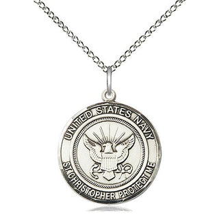 Sterling Silver Navy St Christopher Medal Religious Jewelry Engraved Catholic Saint Jewelry