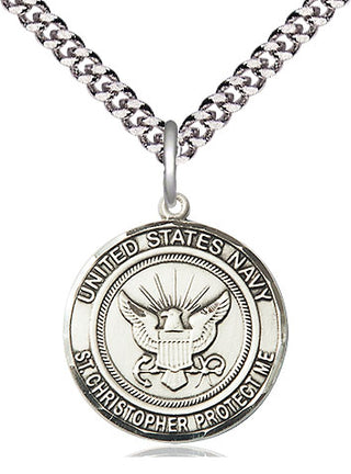 Sterling Silver Navy St Christopher Medal Religious Jewelry Engraved Catholic Saint Jewelry