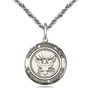 Sterling Silver Navy St Christopher Medal Religious Jewelry Engraved Catholic Saint Jewelry