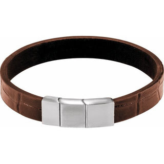 Stainless Steel 11 mm Brown Leather 8" Bracelet