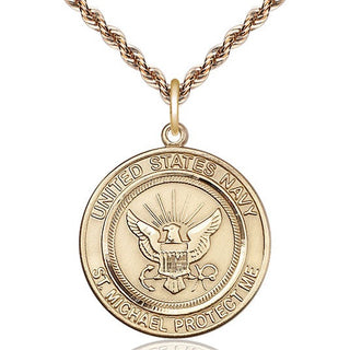 14kt Gold Navy St Michael Medal Engraved Catholic Saint Jewelry