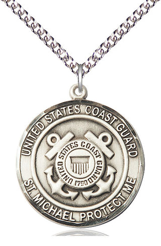 Sterling Silver Coast Guard St Michael Medal Catholic Jewelry Engraved Catholic Saint Jewelry