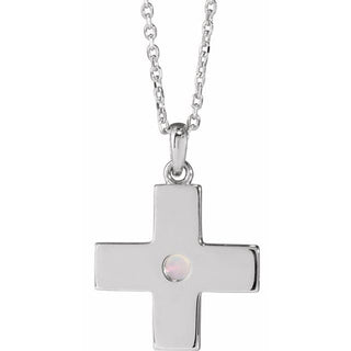Platinum Natural White Opal Gratitude Cross 16-18" Necklace