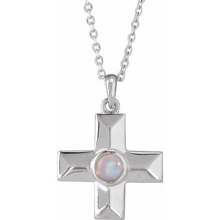 14K White Natural White Opal Gratitude Cross 16-18" Necklace