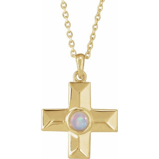 14K Yellow Natural White Opal Gratitude Cross 16-18" Necklace