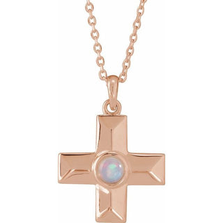 14K Rose Natural White Opal Gratitude Cross 16-18" Necklace
