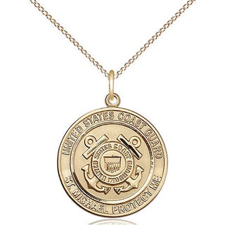 14kt Gold Coast Guard St Michael Medal Engraved Catholic Saint Jewelry