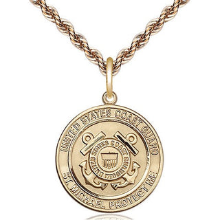 14kt Gold Coast Guard St Michael Medal Engraved Catholic Saint Jewelry