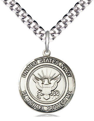 Sterling Silver Navy St Michael Medal Religious Jewelry Engraved Catholic Saint Jewelry