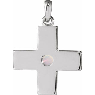 Sterling Silver Natural White Opal Gratitude Cross Pendant
