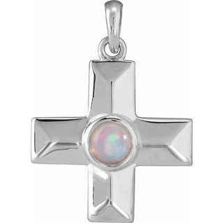 14K White Natural White Opal Gratitude Cross Pendant