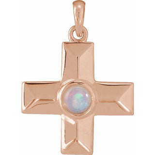 14K Rose Natural White Opal Gratitude Cross Pendant