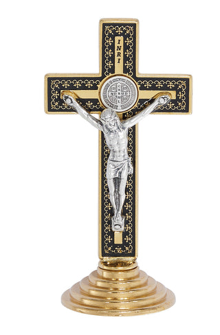 3.5-inch Gold & Black St. Benedict Standing Crucifix, Boxed