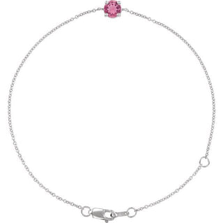 14K White Natural Pink Tourmaline  6 1/2-7-1/2" Bracelet