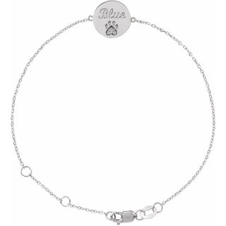 14K White Natural White Sapphire Engravable Paw Print 6 1/2-7 1/2" Bracelet