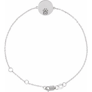 14K White Natural White Sapphire Engravable Paw Print 6 1/2-7 1/2" Bracelet