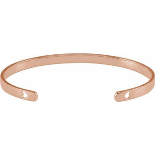 14K Rose Engravable Heart Pierced Cuff 7" Bracelet