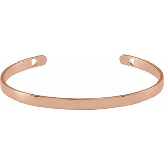 14K Rose Engravable Heart Pierced Cuff 7" Bracelet