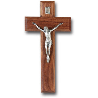 8" Walnut Crucifix With Silver Corpus *