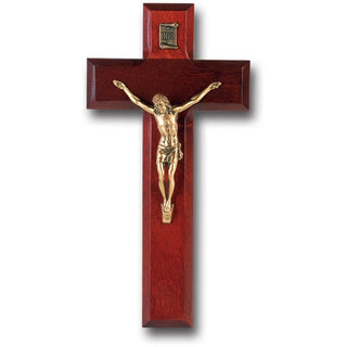 8" Dark Cherry Wood Cross With Museum Gold Corpus