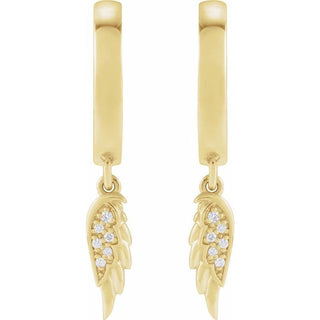 14K Yellow .03 CTW Natural Diamond Angel Wing Hinged Hoop Earrings