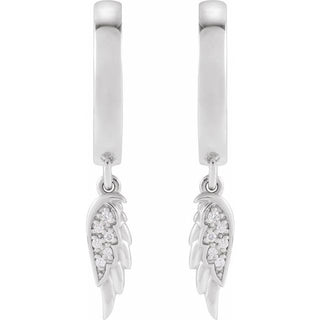 Sterling Silver .03 CTW Natural Diamond Angel Wing Hinged Hoop Earrings