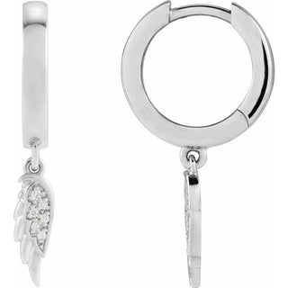 Sterling Silver .03 CTW Natural Diamond Angel Wing Hinged Hoop Earrings