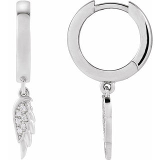 14K White .03 CTW Natural Diamond Angel Wing Hinged Hoop Earrings