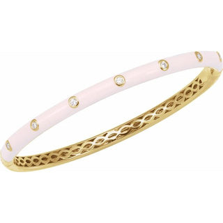 14K Yellow 1/5 CTW Natural Diamond & Pink Enamel 7" Bangle Bracelet