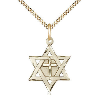 14kt Gold Filled Star of David with Cross Medal Catholic Jewelry