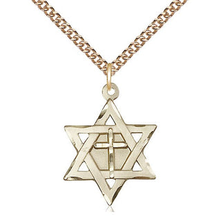 14kt Gold Filled Star of David with Cross Medal Catholic Jewelry