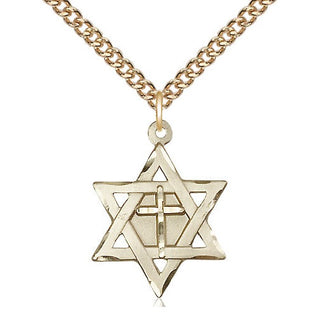 14kt Gold Filled Star of David with Cross Medal Catholic Jewelry