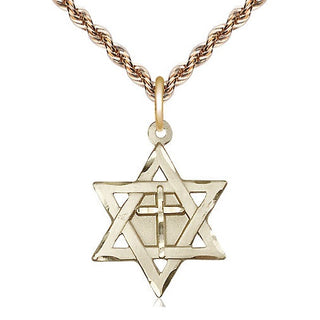 14kt Gold Filled Star of David with Cross Medal Catholic Jewelry