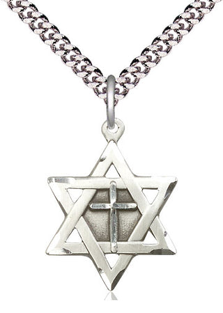 Pewter Star of David with Cross Medal Catholic Jewelry