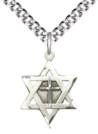Pewter Star of David with Cross Medal Catholic Jewelry