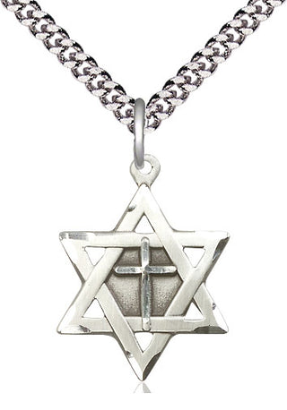 Pewter Star of David with Cross Medal Catholic Jewelry