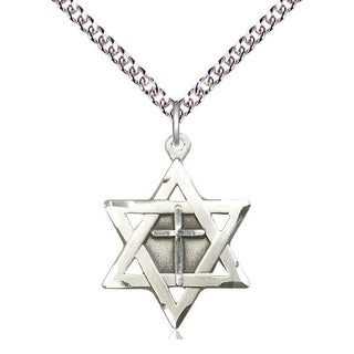Sterling Silver Star of David with Cross Medal Catholic Jewelry
