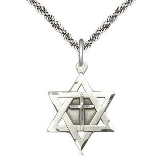 Sterling Silver Star of David with Cross Medal Catholic Jewelry