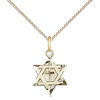 14kt Gold Filled Star of David with Cross Medal Religious and Catholic Jewelry