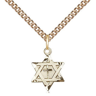 14kt Gold Filled Star of David with Cross Medal Religious and Catholic Jewelry