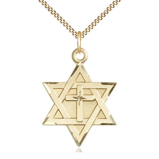 14kt Gold Filled Star of David with Cross Medal Catholic Jewelry