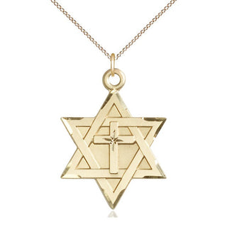 14kt Gold Filled Star of David with Cross Medal Catholic Jewelry