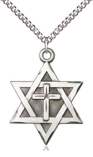 Sterling Silver Star of David with Cross Medal Catholic Jewelry