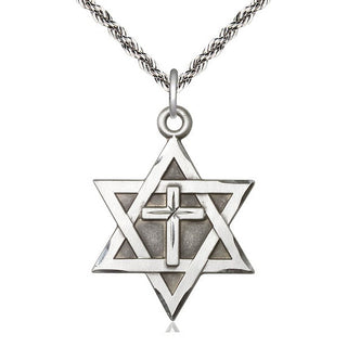 Sterling Silver Star of David with Cross Medal Catholic Jewelry