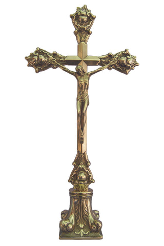 Standing Crucifix in Shiny Brass 15.75"